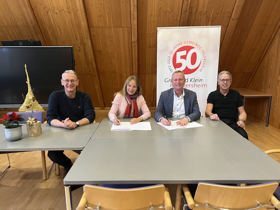 Foto SWBB – v. links Harald Schnabel Gemeinde Ingersheim – BM Simone Lehnert – GF Richard Mastenbroek – Leiter Service Abwasser Georg Ruf