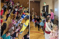 Viele kleine Narren in tollen Kostümen beim Kinderfasching